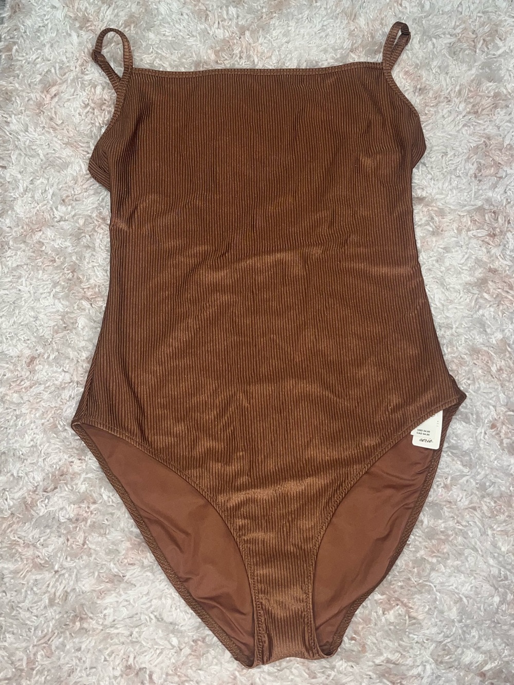 Aerie Brown Ribbed One-Piece Swimsuit